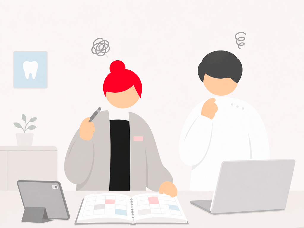 Web予約は便利そうだが設定が難しそうに感じている状況を表したイラスト